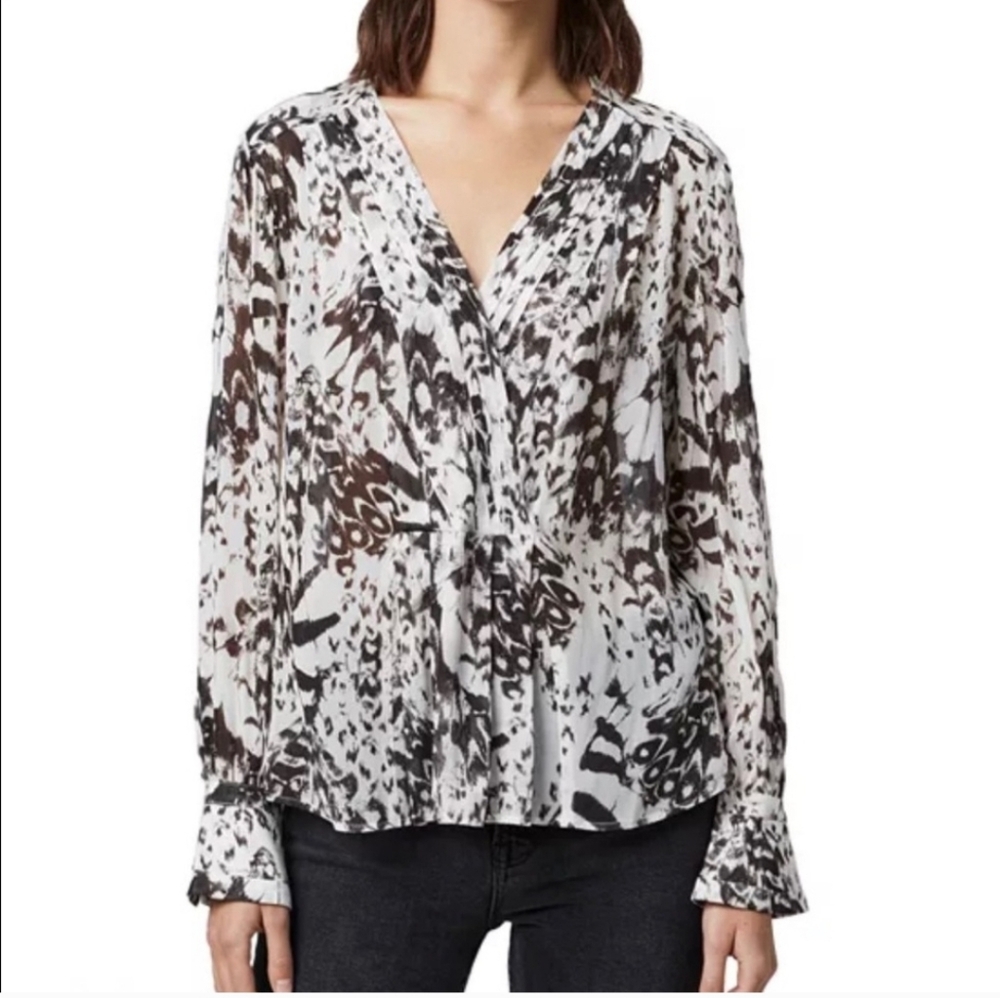 All Saints Black and White Abstract Blouse